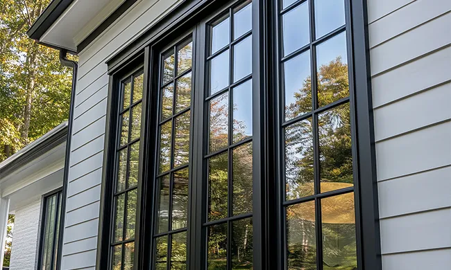 energy-efficient-black-frame-window-replacement-central-mass.webp" alt="Energy-efficient modern black-framed replacement windows installed on a residential property exterior